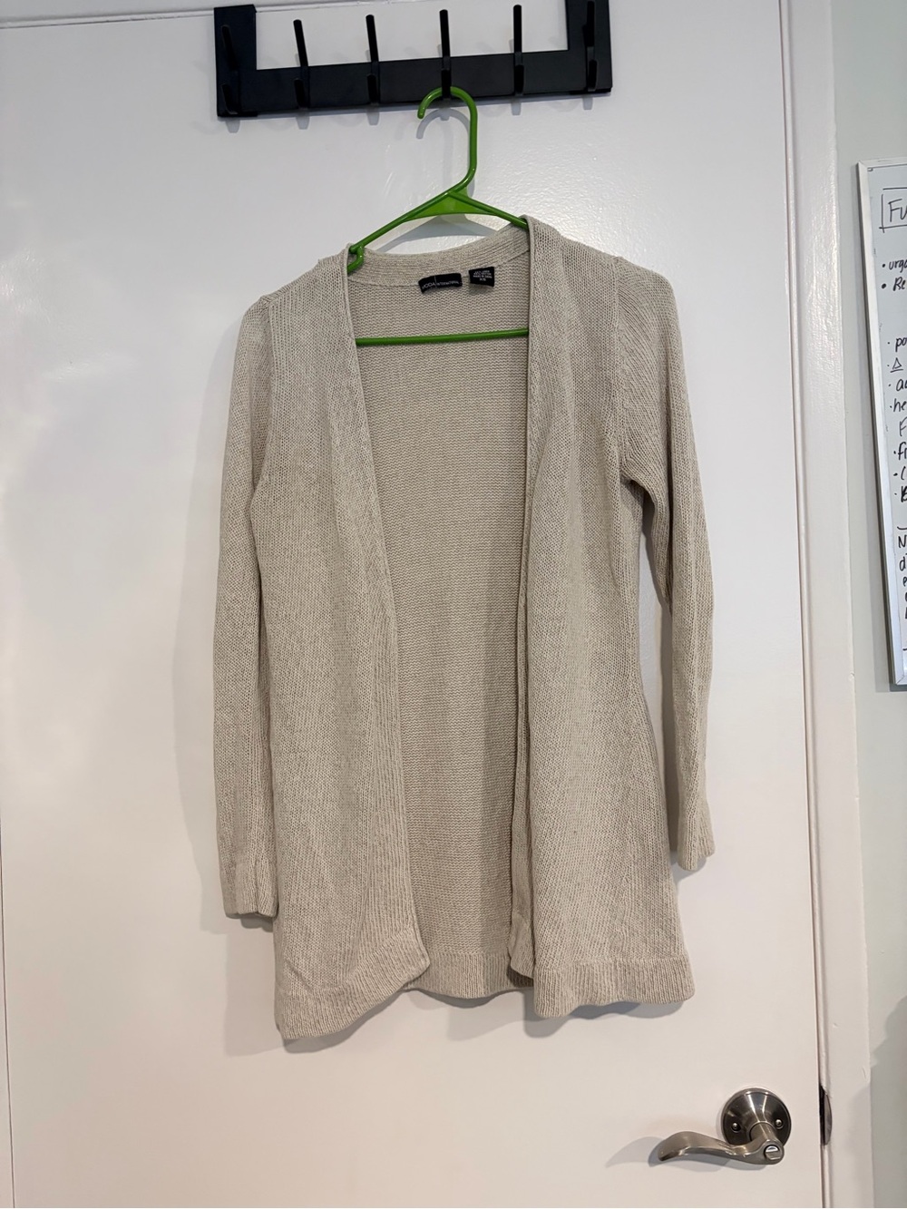 Light Beige Open-Front Women's Cardigan Sweater vintage 55% linen 45% cotton